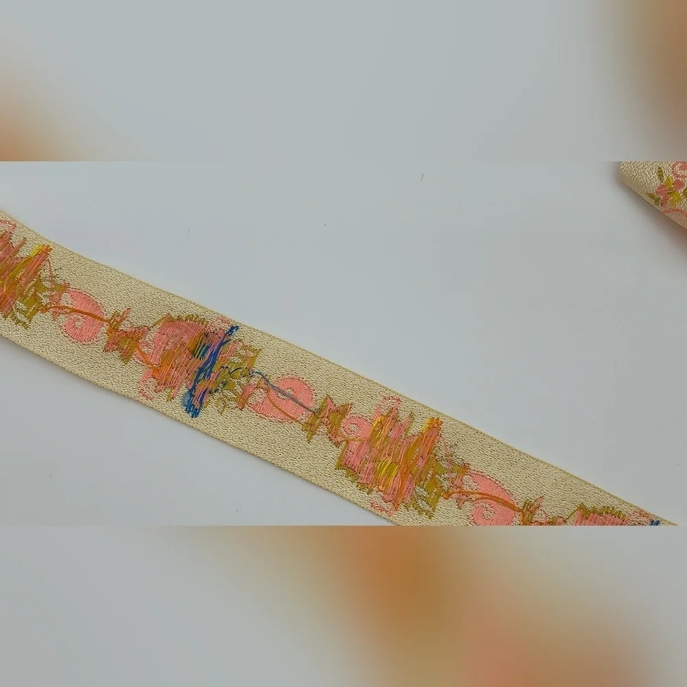 Vintage Japanese Jacquard Floral Ribbon Trim Ivory Gold Three (3) Yards